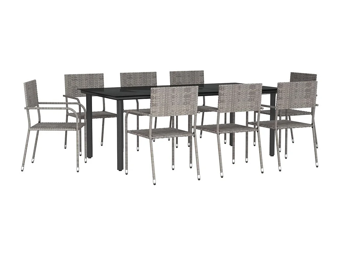 Ensemble à manger de jardin 9pcs gris-noir résine tressée-acier