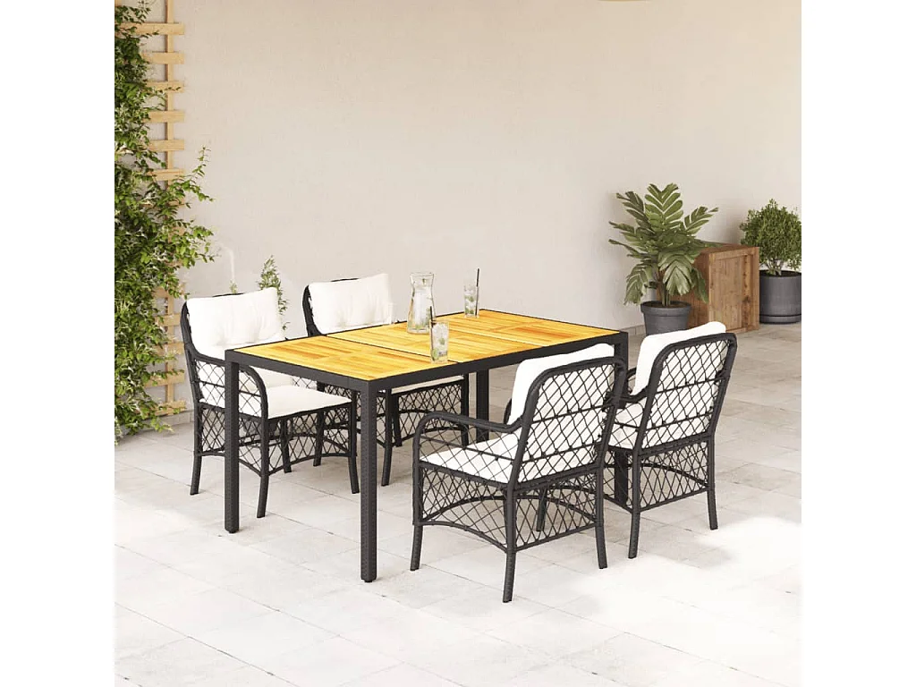 Ensemble à manger de jardin coussins 5pcs Noir Résine tressée