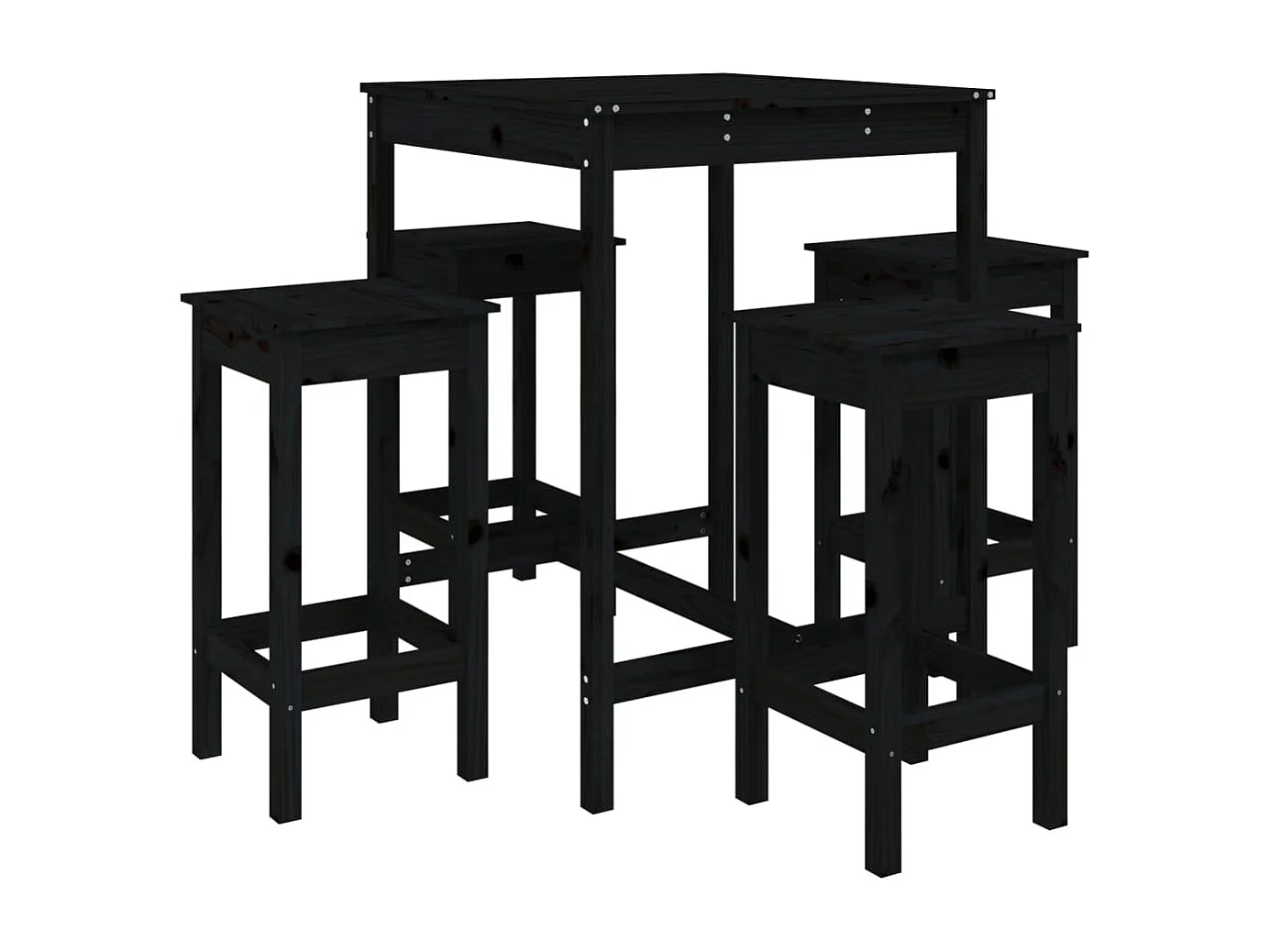 Ensemble de bar de jardin 5 pcs noir bois de pin massif