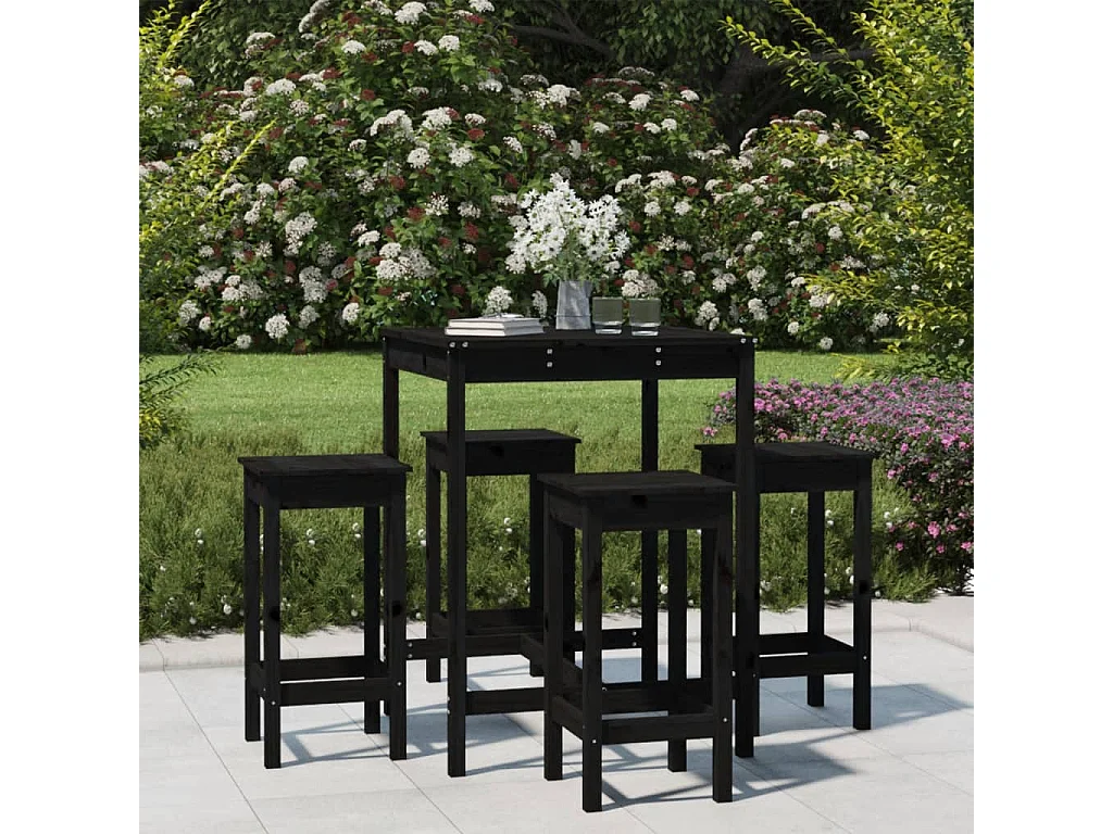 Ensemble de bar de jardin 5 pcs noir bois de pin massif