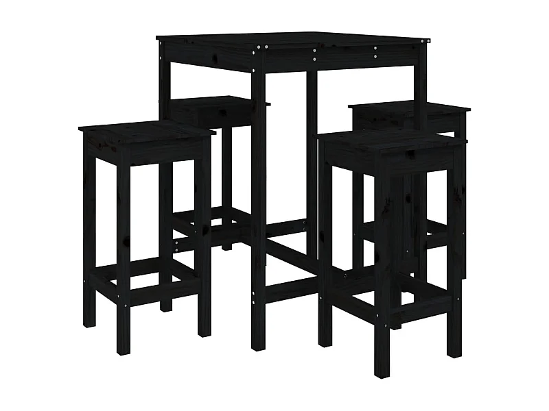 Ensemble de bar de jardin 5 pcs noir bois de pin massif
