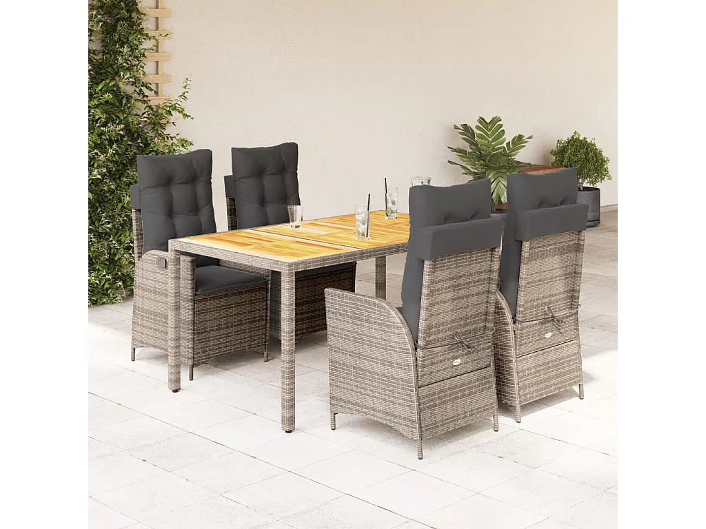 Ensemble à manger de jardin 5 pcs coussins gris résine tressée