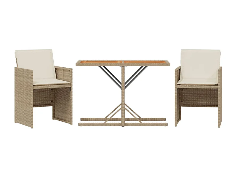 Ensemble de bistro 3 pcs avec coussins beige résine tressée