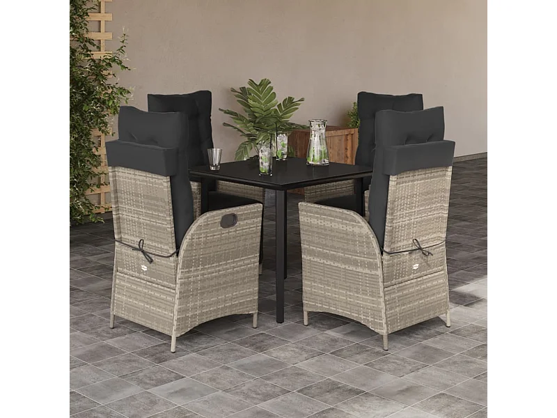 Ensemble à manger de jardin et coussins 5 pcs gris clair rotin