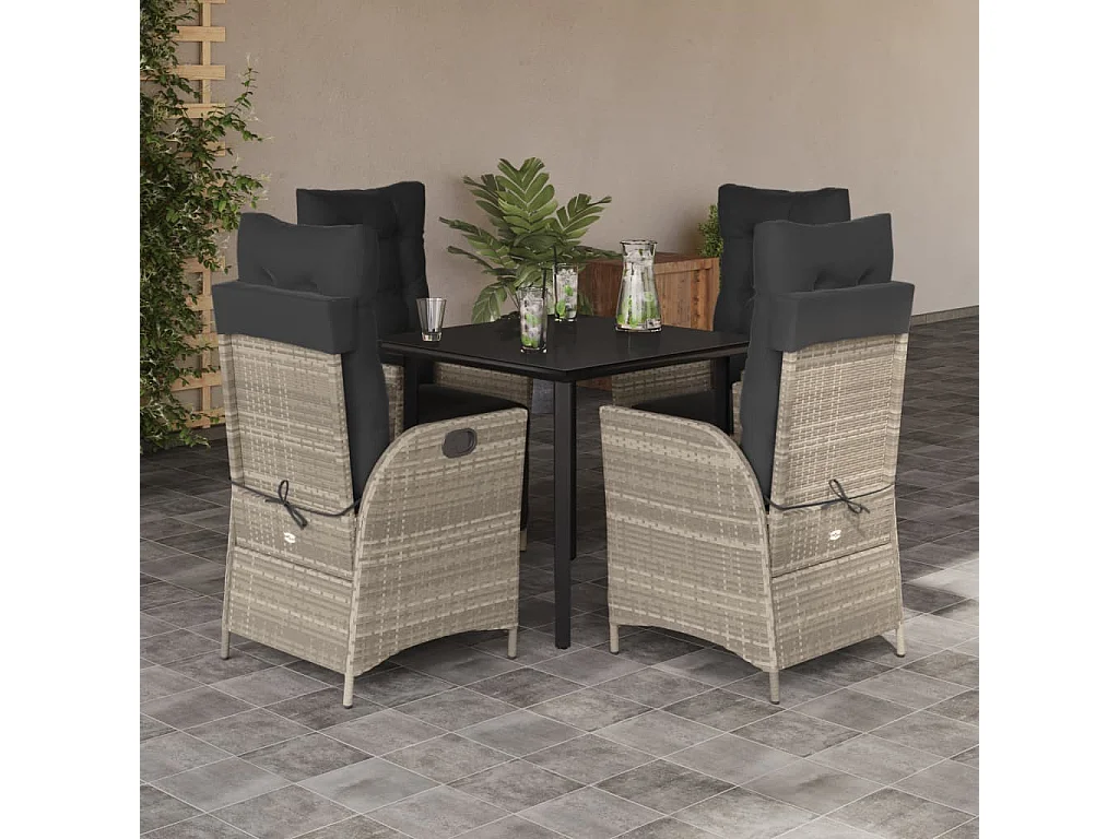 Ensemble à manger de jardin et coussins 5 pcs gris clair rotin