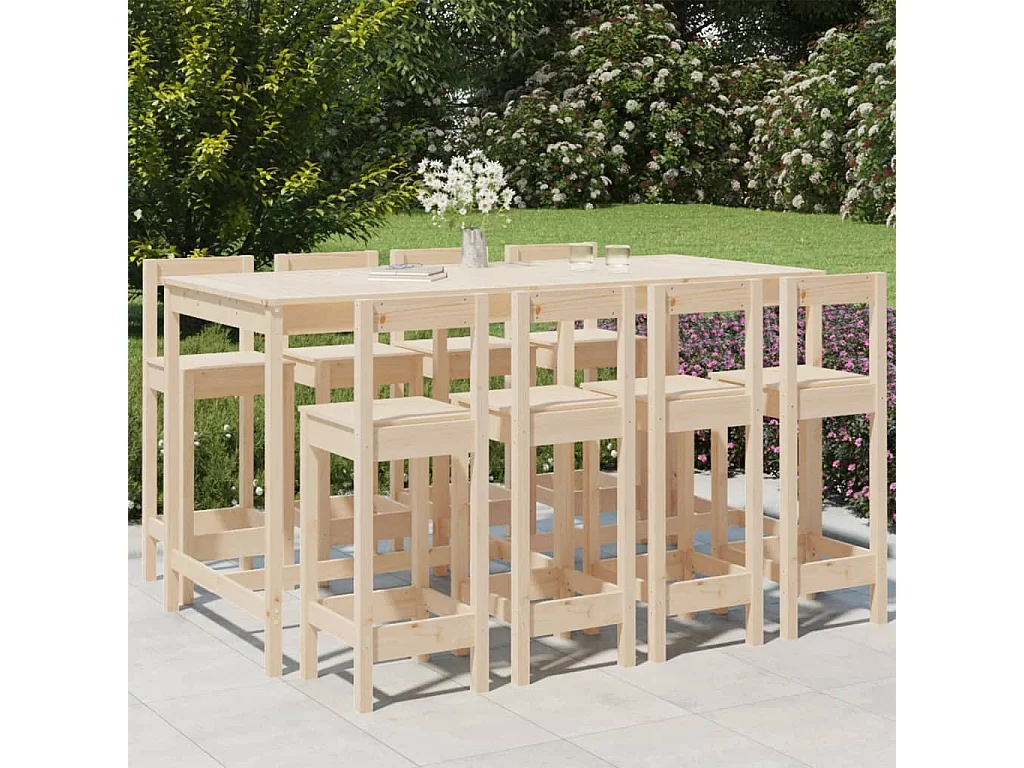 Ensemble de bar de jardin 9 pcs Bois de pin massif