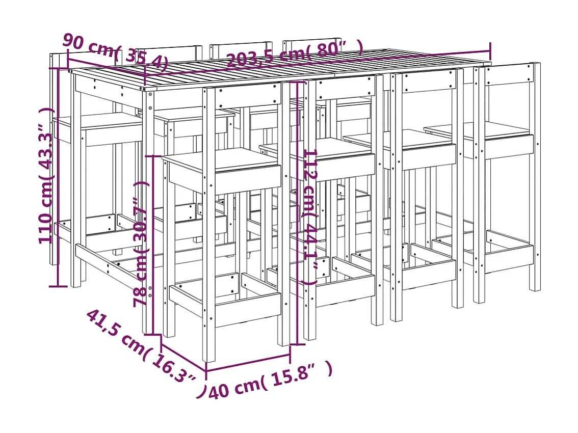 Ensemble de bar de jardin 9 pcs Bois de pin massif