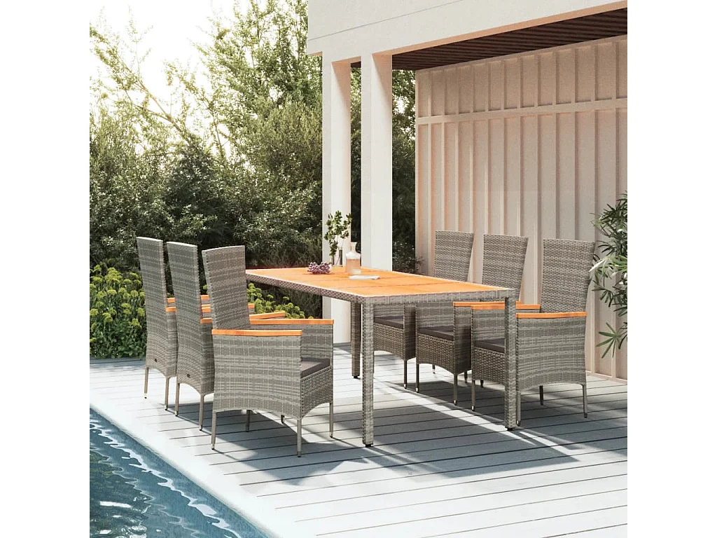 Ensemble à manger de jardin et coussins 7 pcs gris rotin