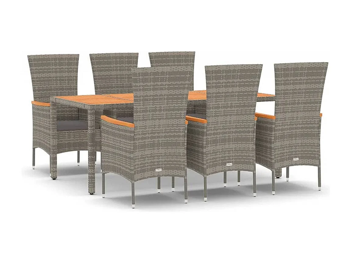 Ensemble à manger de jardin et coussins 7 pcs gris rotin