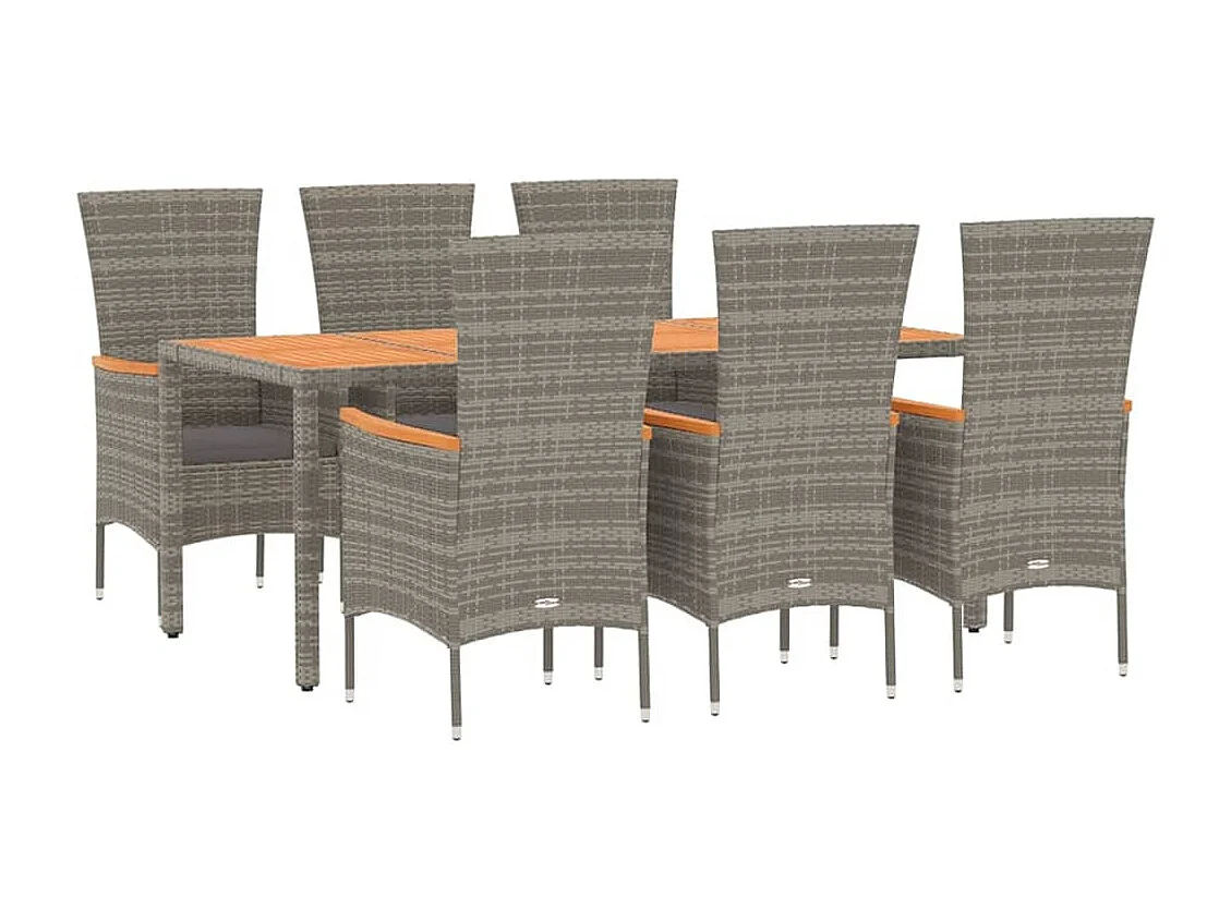 Ensemble à manger de jardin et coussins 7 pcs gris rotin