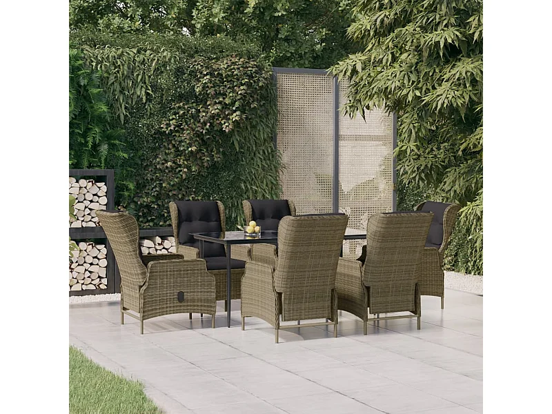 Ensemble à manger de jardin 7 pcs Marron Résine tressée