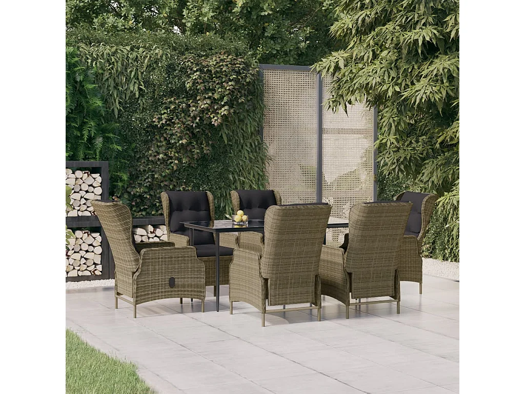 Ensemble à manger de jardin 7 pcs Marron Résine tressée