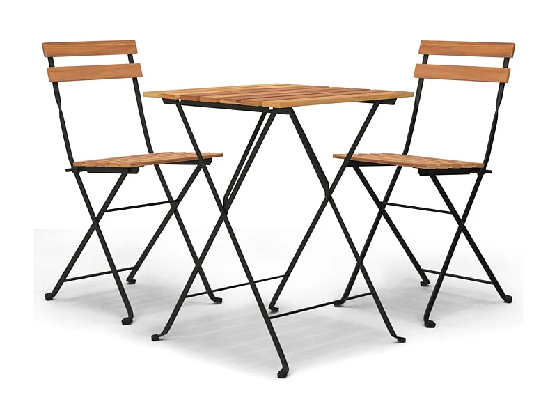 Ensemble de bistro pliable 3 pcs Bois de teck massif et acier