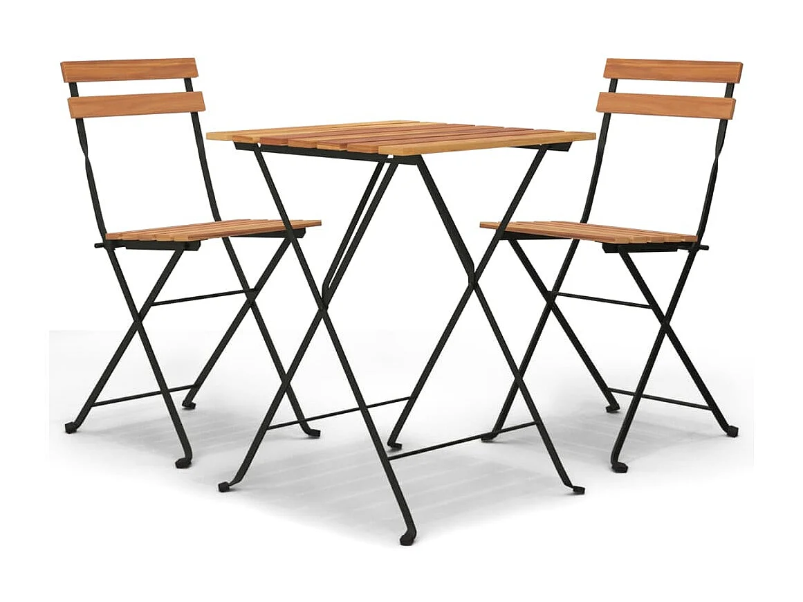 Ensemble de bistro pliable 3 pcs Bois de teck massif et acier