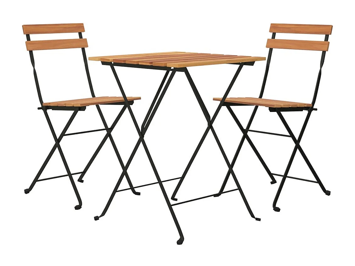 Ensemble de bistro pliable 3 pcs Bois de teck massif et acier