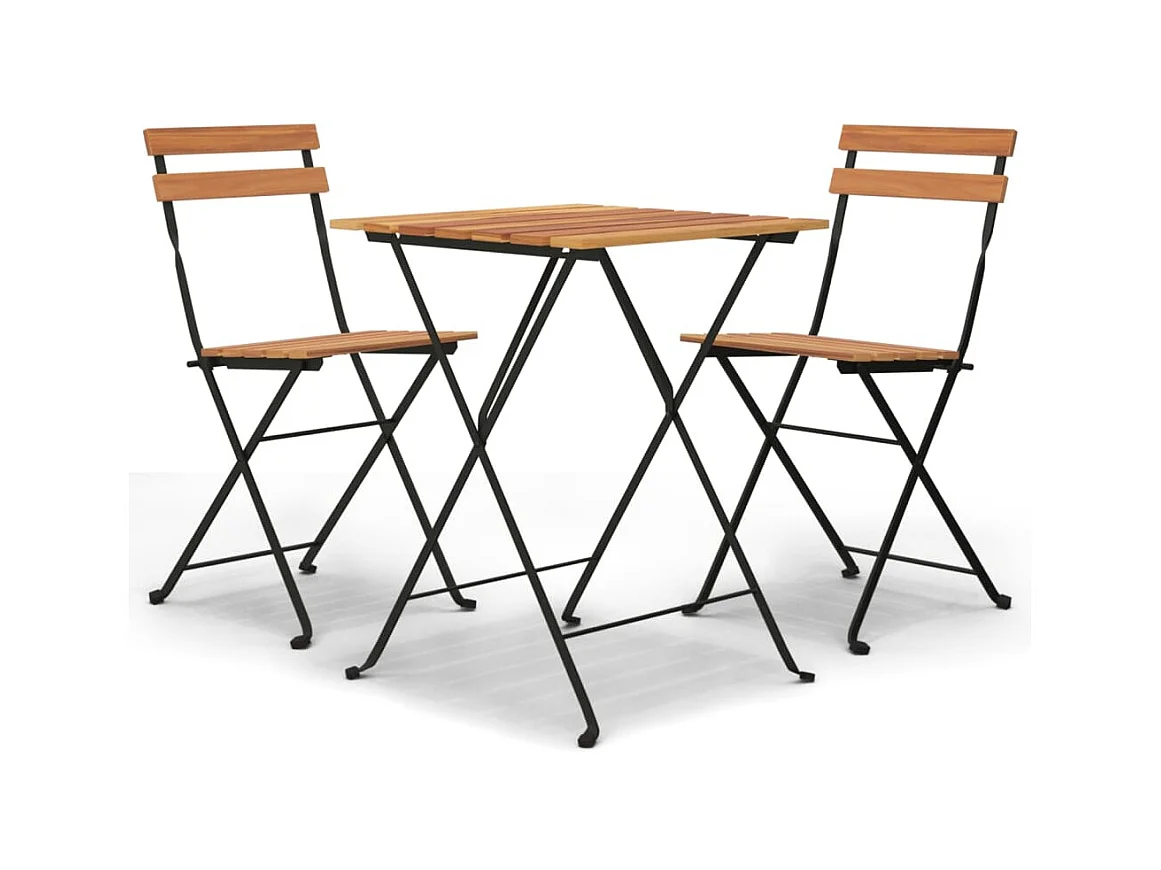 Ensemble de bistro pliable 3 pcs Bois de teck massif et acier