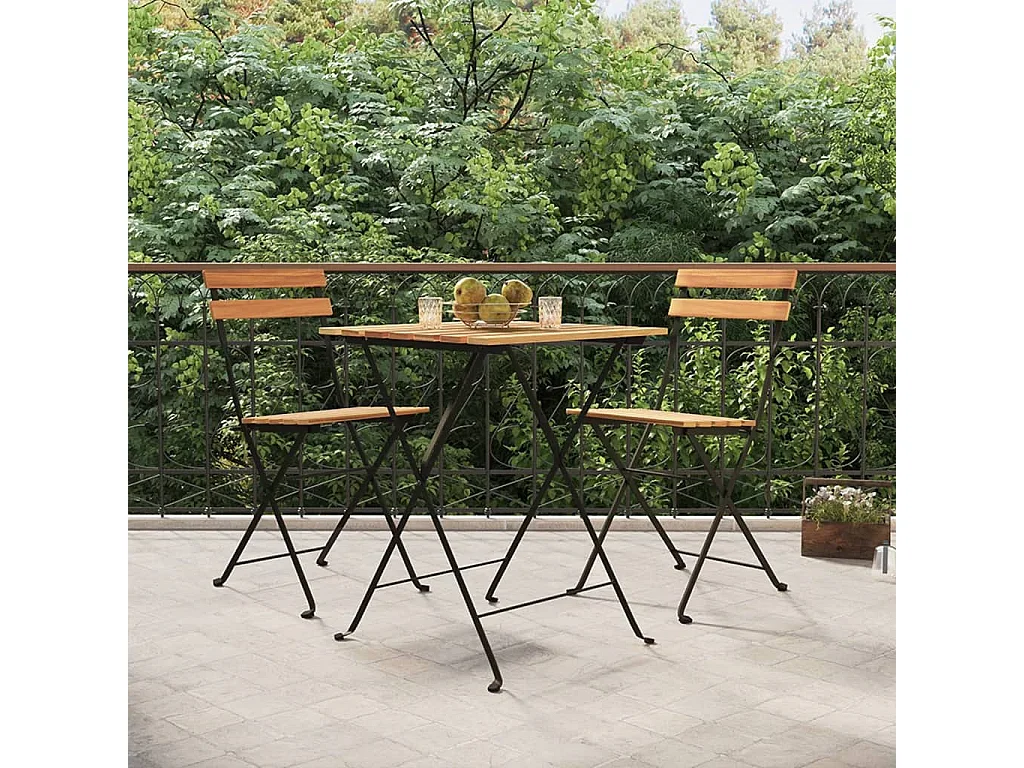 Ensemble de bistro pliable 3 pcs Bois de teck massif et acier