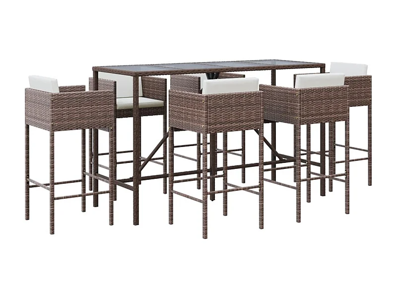Ensemble de bar de jardin avec coussins 7 pcs marron poly rotin