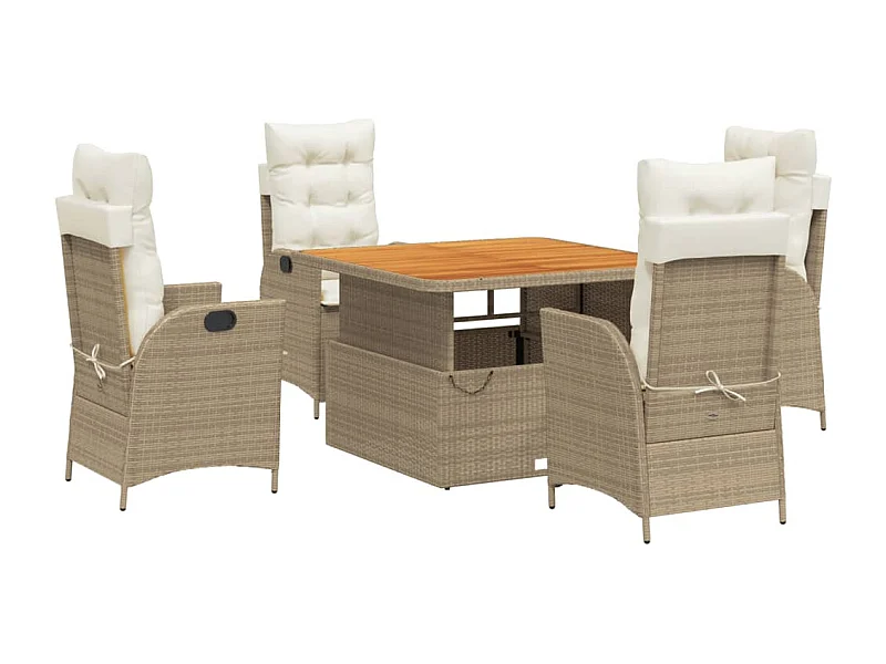 Ensemble à manger de jardin avec coussins 5pcs Beige poly rotin