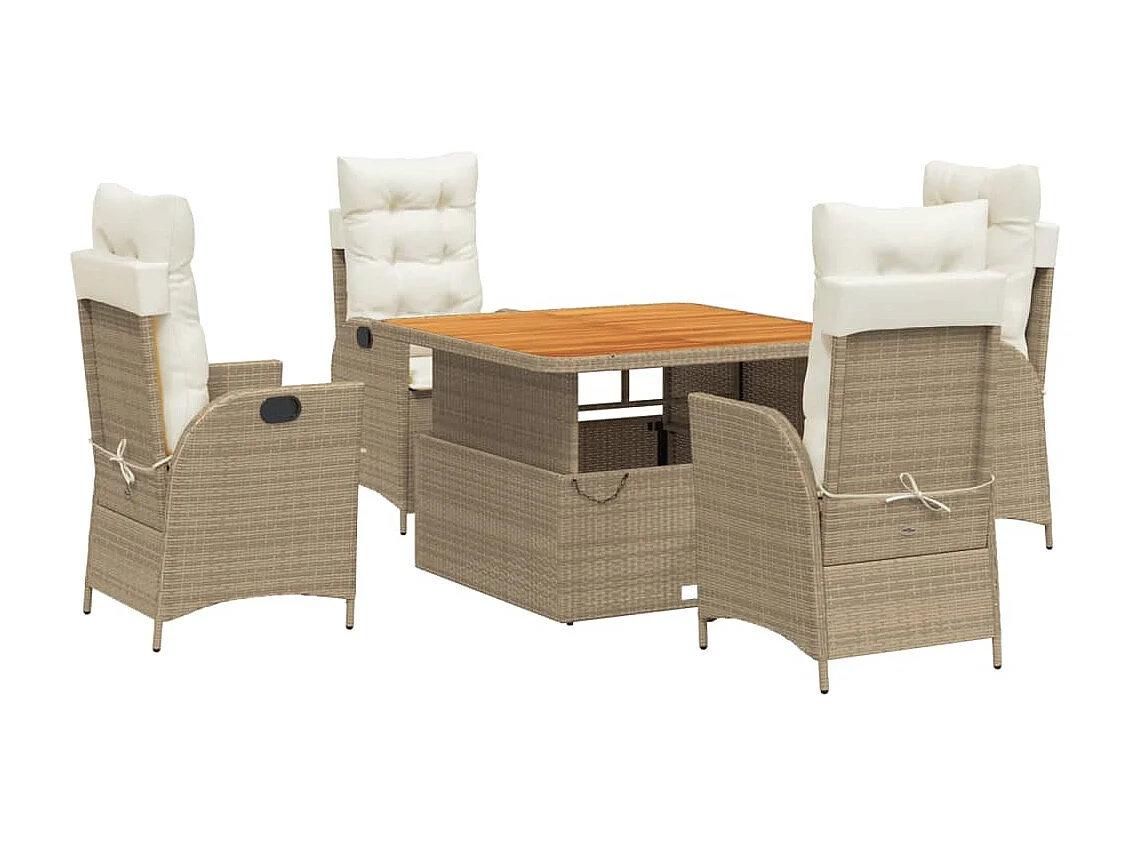 Ensemble à manger de jardin avec coussins 5pcs Beige poly rotin