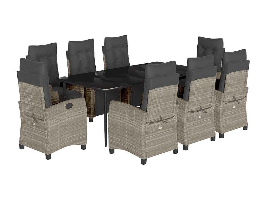 Ensemble à manger de jardin et coussins 9 pcs gris clair rotin