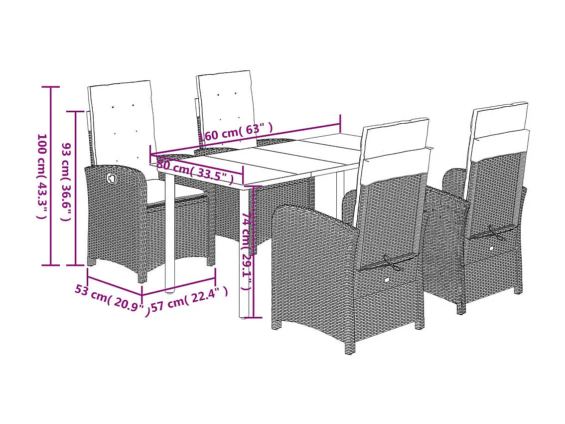 Ensemble à manger de jardin 5 pcs coussins gris résine tressée