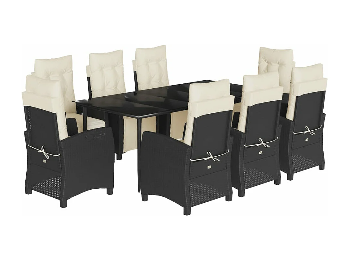 Ensemble à manger de jardin 9pcs coussins noir résine tressée