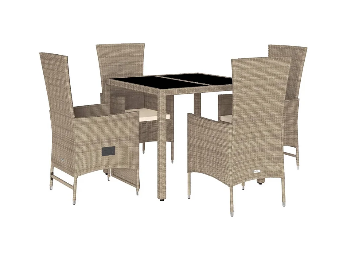 Ensemble à manger de jardin avec coussins 5pcs Beige poly rotin