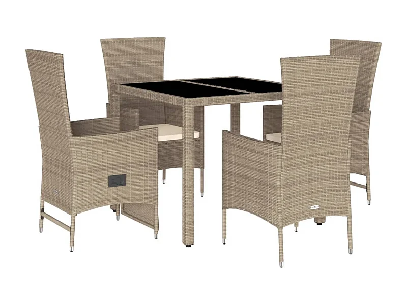 Ensemble à manger de jardin avec coussins 5pcs Beige poly rotin