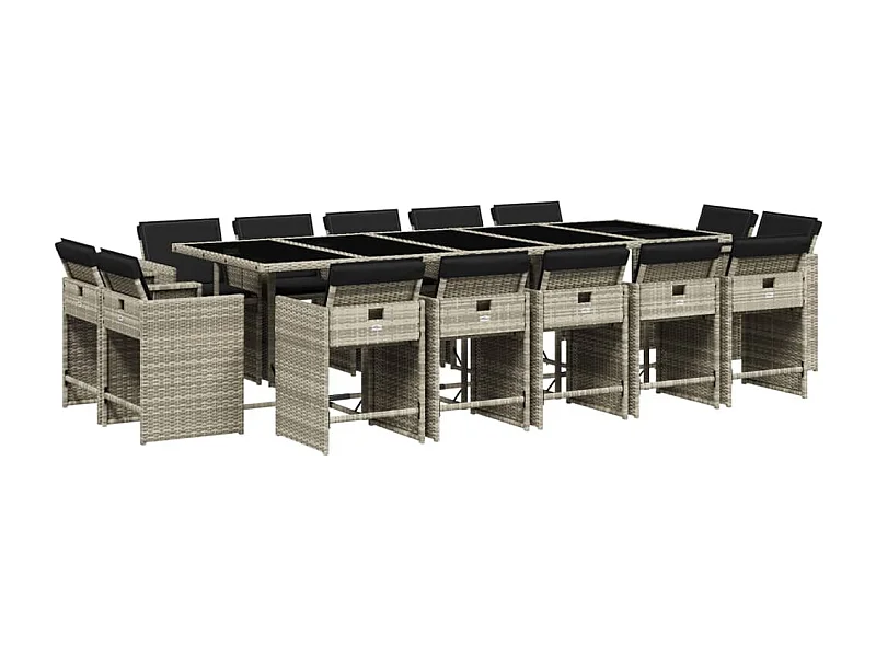 Ensemble à manger de jardin et coussins 15 pcs gris clair rotin