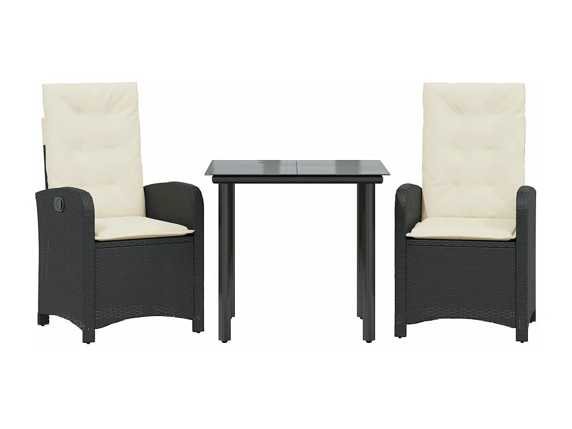 Ensemble à manger de jardin avec coussins 3 pcs Noir