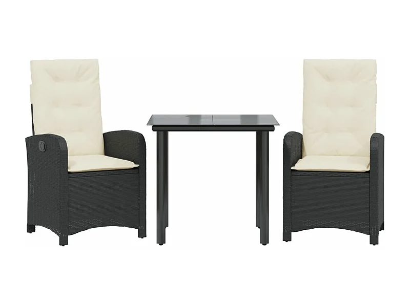 Ensemble à manger de jardin avec coussins 3 pcs Noir