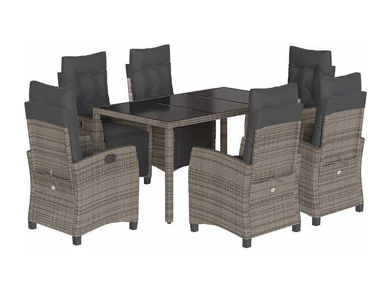 Ensemble à manger de jardin et coussins 7 pcs gris rotin