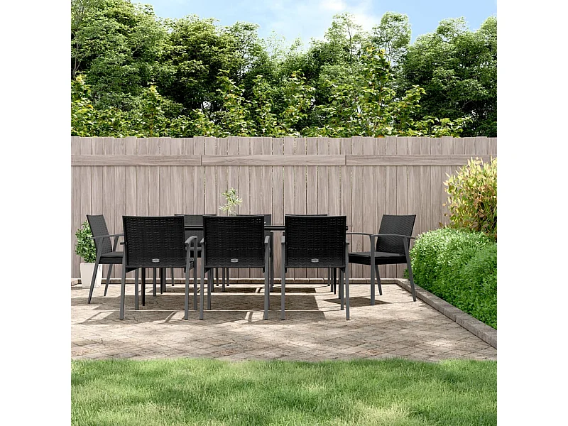 Ensemble à manger de jardin 9 pcs coussins résine tressée acier