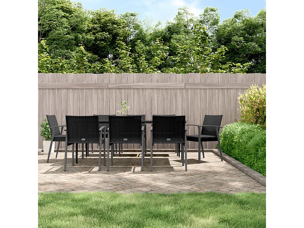 Ensemble à manger de jardin 9 pcs coussins résine tressée acier