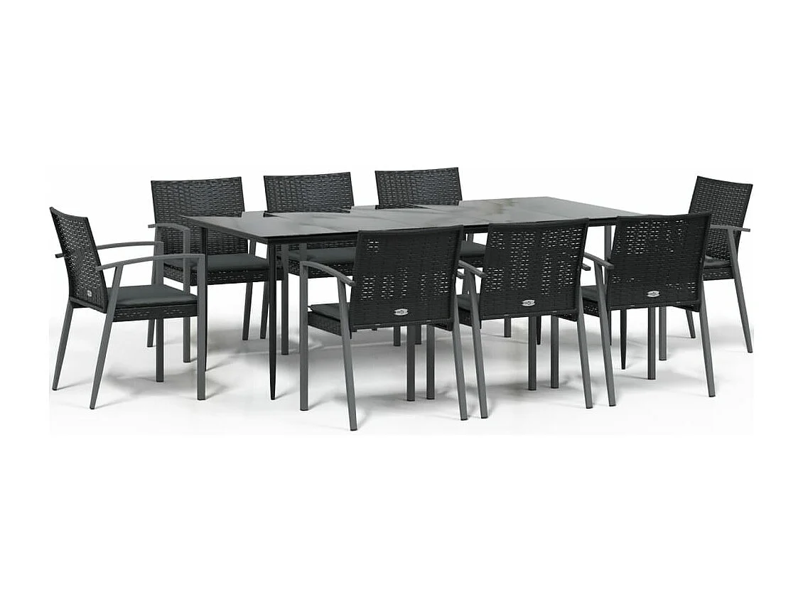 Ensemble à manger de jardin 9 pcs coussins résine tressée acier