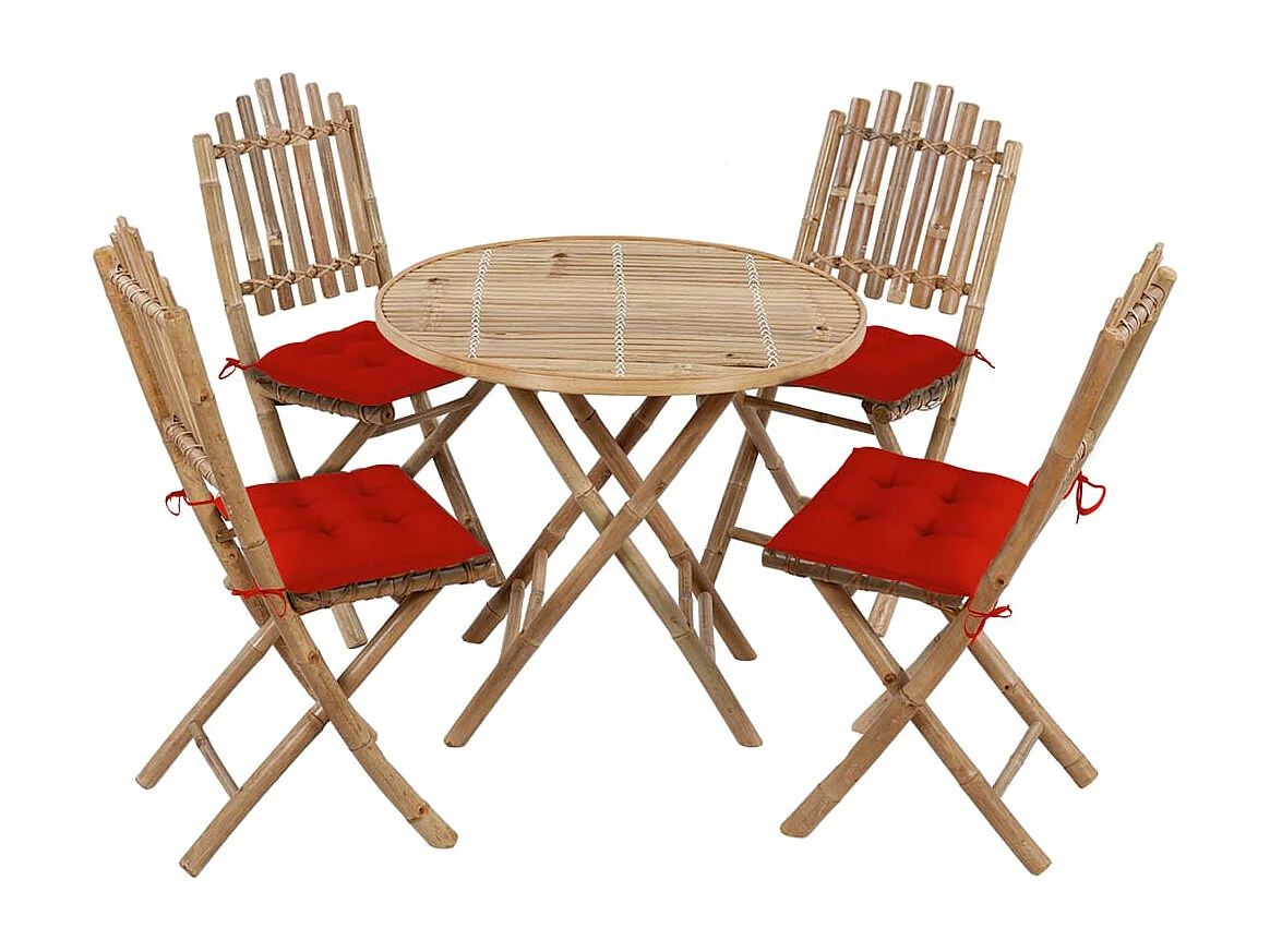 Mobilier à dîner d'extérieur pliable 5 pcs avec coussins Bambou 9