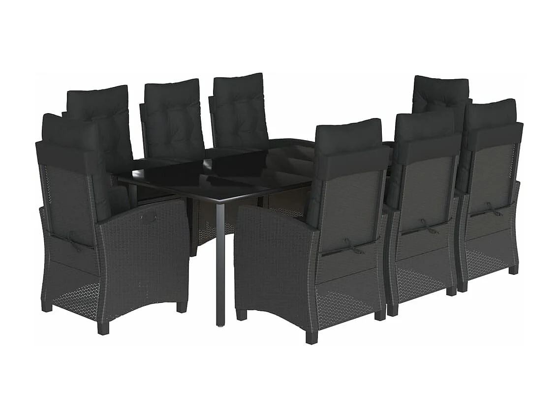 Ensemble à manger de jardin 9pcs coussins noir résine tressée