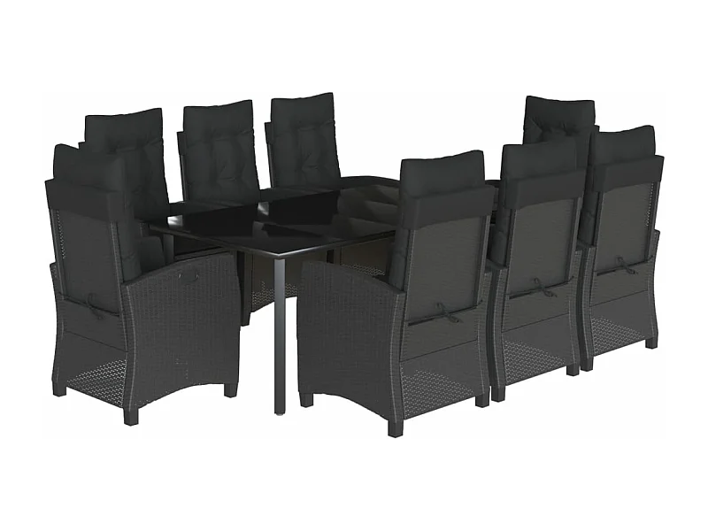 Ensemble à manger de jardin 9pcs coussins noir résine tressée