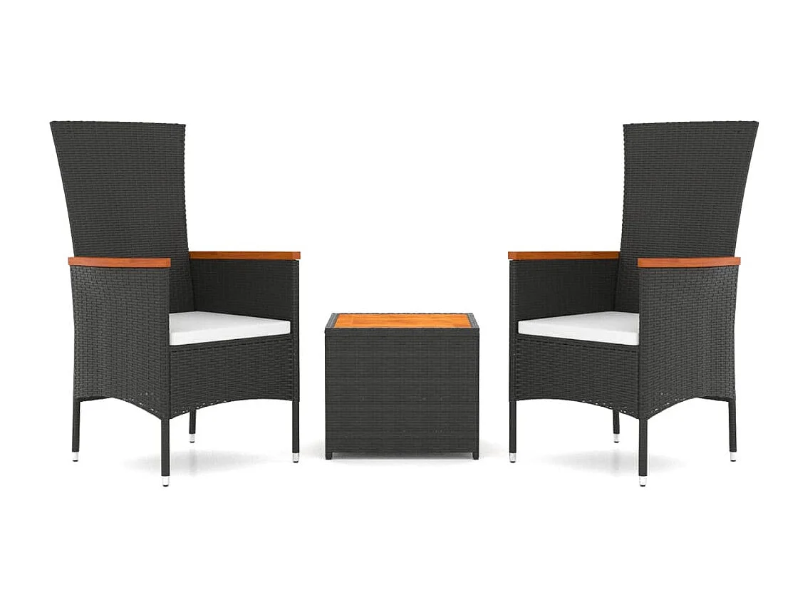 Ensemble de salon de jardin 3 pcs noir poly rotin et acacia