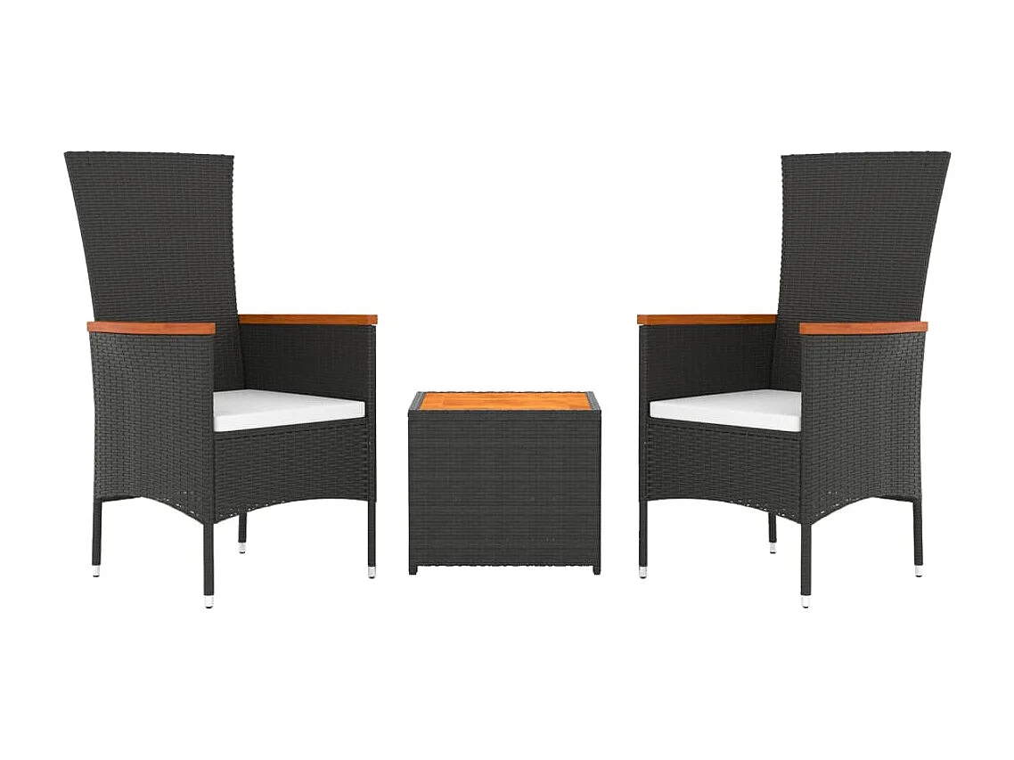 Ensemble de salon de jardin 3 pcs noir poly rotin et acacia