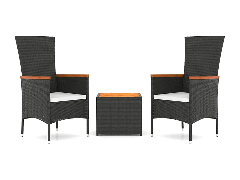 Ensemble de salon de jardin 3 pcs noir poly rotin et acacia