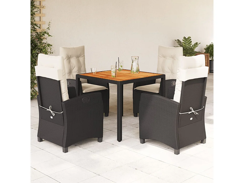 Ensemble à manger de jardin coussins 5pcs Noir Résine tressée