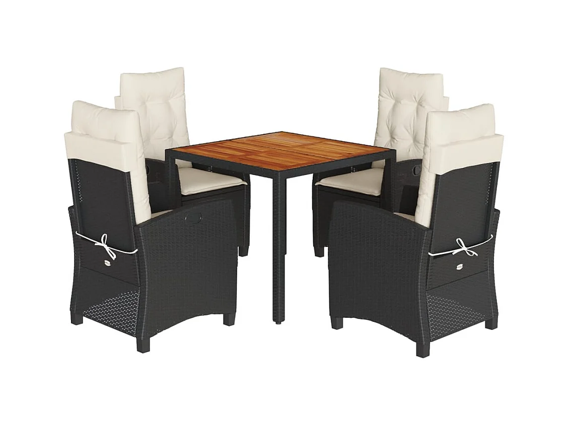 Ensemble à manger de jardin coussins 5pcs Noir Résine tressée