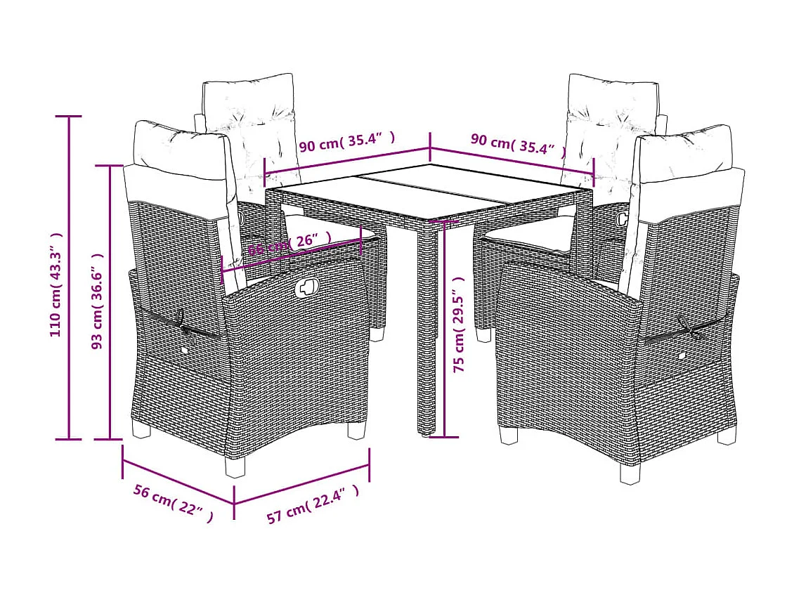 Ensemble à manger de jardin coussins 5pcs Noir Résine tressée