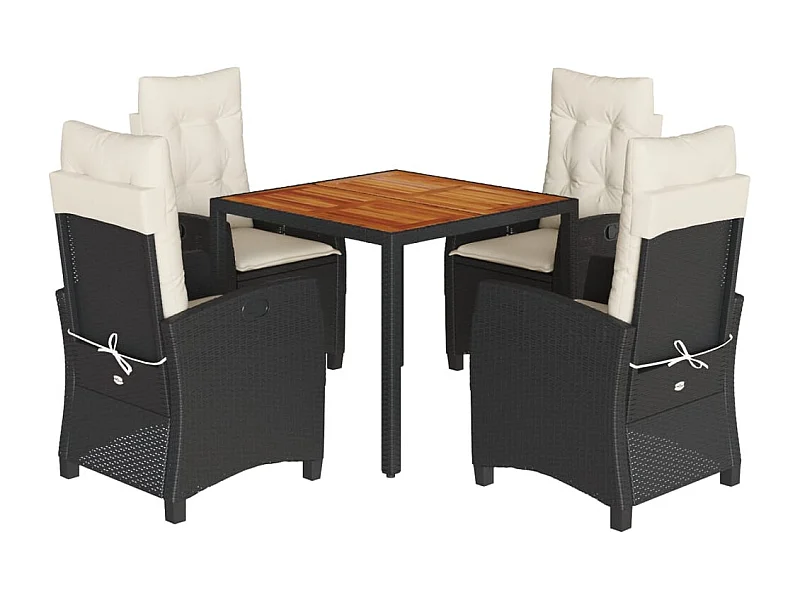 Ensemble à manger de jardin coussins 5pcs Noir Résine tressée