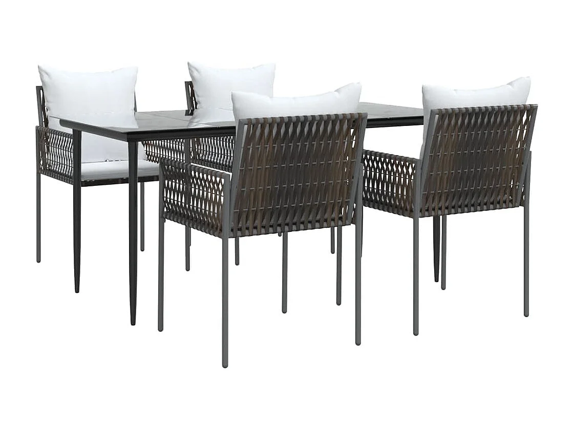 Ensemble à manger de jardin 5 pcs coussins résine tressée acier