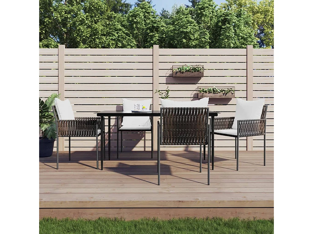 Ensemble à manger de jardin 5 pcs coussins résine tressée acier