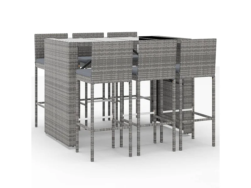 Ensemble de bar de jardin 7 pcs avec coussins gris poly rotin