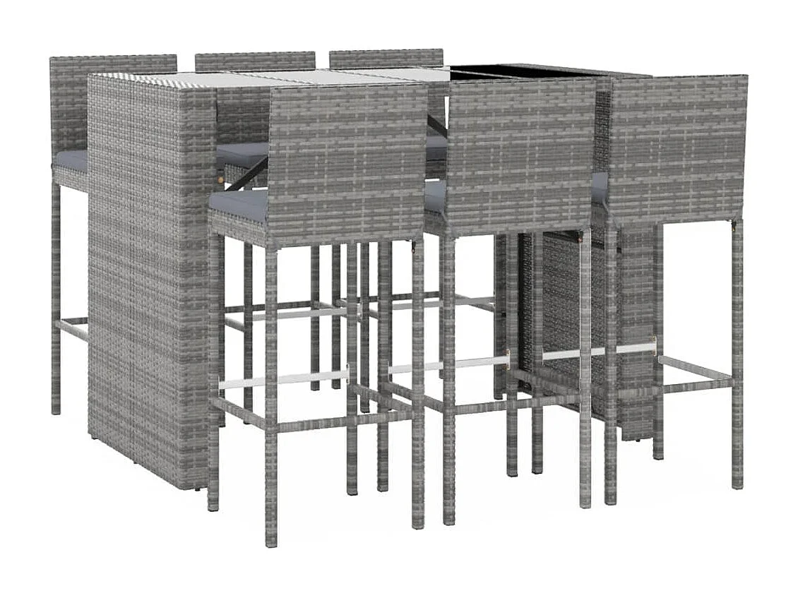 Ensemble de bar de jardin 7 pcs avec coussins gris poly rotin